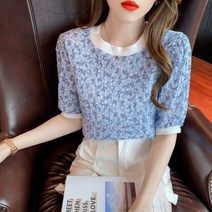 플라워 예쁜티셔츠 반팔라운드넥 데일리룩 출근패션 꽃무늬티셔츠 여행패션 소개팅룩 봄티셔츠 플라워티셔츠 여름티셔츠 데이트룩 직장인티셔츠 여름블라우스 체크반팔티 반팔 티셔츠 2022 새