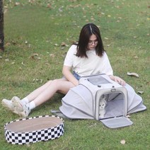 개수레 확장형 고양이 트레일러 이동장 견모차 다견, 익스텐션 업그레이드 - 베이지 그레이 가방