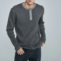 버커루 남성 프리미엄 빈티지 가먼트다잉 헨리넥 긴팔 티셔츠 2-COLOR