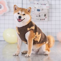 시바견 강아지 후리스 플리스 중형견 대형견 옷 크리스마스 겨울 반려견, L, 갈색곰돌이 조끼