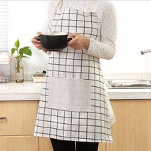 북유럽풍 체크 린넨 앞치마, 1개, 그레이