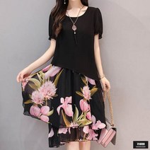 가바바 여성 빅사이즈 원피스 우아하고 여성스러워 플라워 쉬폰 롱원피스 G52495