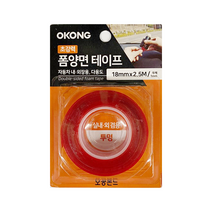 오공 초강력 투명 폼 양면 테이프 18mm*2.5M 만능 다용도 접착 장판 벽지, 2개입 +캔디