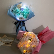 귀여운 학사모 LED 꽃다발 모음 조화 어린이집 유치원 졸업식 비누꽃 인형 입학 축하 생일, 12.LED 피오니곰돌이꽃다발A 35cmP3-핑크