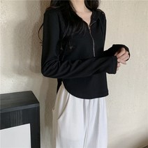 오버클래쓰 여성 후드티 슬림핏 크롭 반집업 아노락 골지 티셔츠