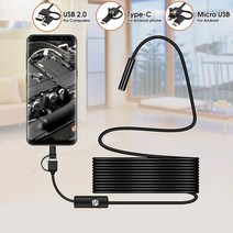 안드로이드 스마트폰 및 컴퓨터용 TYPE C USB 내시경 카메라 내시경 검사 카메라, 단단한 철사, 2Meters