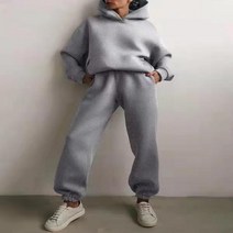 드라이슈트 웻슈트 여성용 운동복 따뜻한 후드 오버사이즈 단색 캐주얼 긴 바지 가을 겨울, 44.grey - M