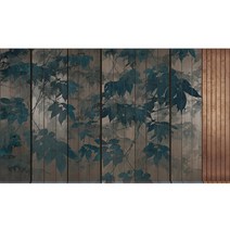 레트로 동양화 꽃무늬 뮤럴벽지 셀프도배지 수입 거실 포인트 부분도배 인테리어 아트월 벽지, 파란잎색깔/부직포종이/평방미터