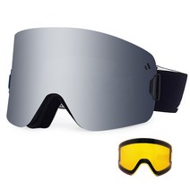 팬톤 렌즈교체용 안경병용 스키 보드용 고글 중형 CRMAG75SM + 야간용 렌즈 오렌지 + 파우치 랜덤발송, 블랙(프레임) + 스모크미러(렌즈)