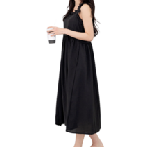 여자 프릴 민소매 어깨끈 롱 원피스 귀여운 데일리 룩