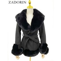 모피 럭셔리모피 zadorin winter jacket women 2022 큰 모피 칼라 스웨이드 인조 모피 코트 벨트 두꺼운 따뜻한 모피 안감 카디건 여성 코트 모피 탑스