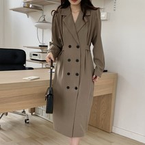 더블 버튼 롱 원피스 카라 퍼프 여성 긴팔 정장 하객룩 원피스62905