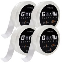 12M(3Mx4개) 접착흔적 없는 고릴라 클리어겔 실리콘 방수 양면테이프 대용량, 두께1mm x 폭30mm x 총길이12M(3Mx4개), 4개