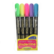 문화 언더라인 형광펜 4.0mm 5색 세트, 분홍,노랑,연두,파랑,보라, 1세트
