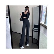 화이트블루 여름 여성 정장 바지 한 스트레이트 바지 여성 유체 블랙 스 실크 하이 웨이스트 스타일 패션 우아한 캐주얼 2023