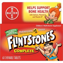멀티비타민 Flintstones 어린이용 종합 비타민제 츄어블 정제 60개입 병 by 비타민, [06] 과일, [01] 60개(1팩)