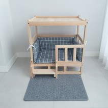 치니 강아지침대 원목 테이블 하우스 침대, 계단형바닥카페트SET