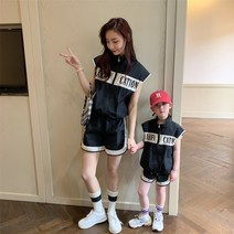 엄마랑 딸 모녀 커플룩 나일론 민소매 반바지 상하세트 맘커플 여아 여름 휴가 바캉스 패밀리룩 등하원룩