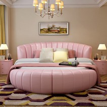 원형 둥근 라운드 신혼부부 공주 호텔 펜션 게스트룸 라탄 아이방 침대 선물 리얼 가죽 베드 더블베드 유러피안 프린세스베드 모던 심플 사이즈 안방 원, 12.2m 라텍스 매트리스 2개 협