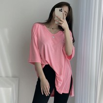 1+1 찰랑 브이넥 박스 루즈핏 레이어드 티셔츠