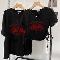 순면 워싱 구제 반팔 티셔츠 여 루즈핏 빈티지한 레깅스 트렌드 ins 탑