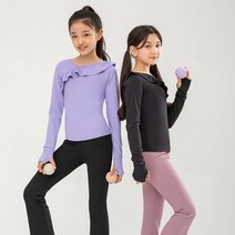 요가피기 YP50421 숄더 셔링 포인트 롱 슬리브 키즈 요가복 필라테스복 반팔