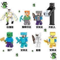 마인크래프트 조합상자 크리퍼와오실롯 훈련장 목장 광산 판다가족의놀이터 스켈레톤공격 닭장 멜론농장 트레이딩포스트 네더포털 레고 호환블록, 스티브 뉴 스킨 8인조