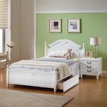 아리아 서랍 수납형 엔틱 슈퍼싱글 (SS) 침대, 서랍(2개) 추가, 화이트