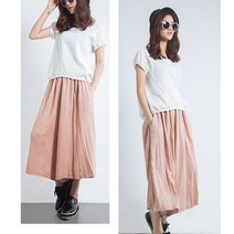 여성 편한 와이드 주름 마통바지 체형커버 허리밴딩 캐주얼 치마바지 팬츠