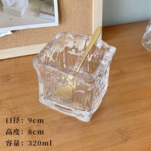 스퀘어 요거트볼 디저트볼 아포가토 아포카토 시리얼 푸딩 요거트 디저트 그릇, 작은 유리그릇 320ml + 장미수저