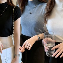 더루브 반폴라 목티 반팔골지니트 출근룩 면접 깔끔 이너티