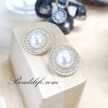 비즈라이프 보석단추2번, 1봉, B-0019  22mm반진주 단추 금도금
