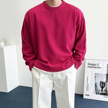 데일트 남자 오버핏 봄 라운드 무지 컬러 니트