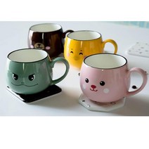 동물 머그컵 머그잔 카페 물 주스 컵 스프 예쁜 명품, 옐로우