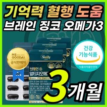 식약처 인증 브레인 징코 rtg 알티지 알디티 정제어유 오메가3 EPA DHA 함유 은행잎 추출물 플라보놀배당체 두뇌 뇌 기억력 저하 감퇴 혈행 건조한 눈 망막 개선 건강 도움, 3개월 / 3개 + 사은품