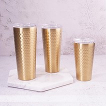 홈아트 스테인레스 허니벌집 이중진공 텀블러 골드 430ml.코코비아