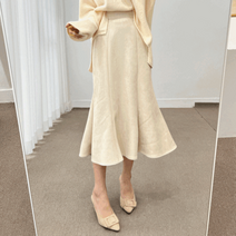 스웨이드 겨울 머메이드 플레어 밴딩 미디 롱 스커트 3color 하객룩