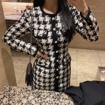 비비미미 하객룩 하운드 체크 진주 트위드 원피스 SML 결혼식 복장 상견례 피로연 돌잔치 봄