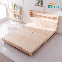 [인트리] 순 편백나무 LED 평상침대 퀸 프레임, 단품