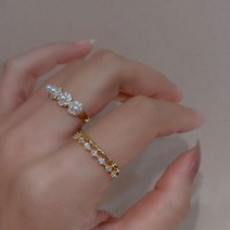 물결반지 모녀 심플 꼬임 21 개대 금 도금 타원형 웨이브 지르콘 펄 꽃 Heart Open 링 Women Romantic 기념일 Gift 보석