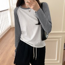 캐주얼룩 Ware Sleeve Bottoming Shirt 여성 가을 New 라운드 넥 티셔츠 대조 색상 디자인