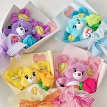 데이앤모어 미니 케어베어 스마일꽃 인형꽃다발, 케어베어노랑+스마일꽃2p+장미꽃1p