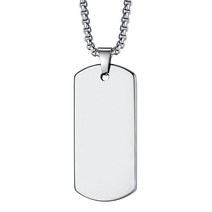 Rockyu 목걸이 남성 실버 간단한 텅스텐 직사각형 목걸이 용골 체인 플레이트 펜던트 초경질 금속 알레르기 대응 친구 파티 선물 액세서리