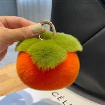 리얼 렉스퍼 키링 토끼털 백참 열쇠고리 가방고리 악세사리, 감모양-오렌지, 1개