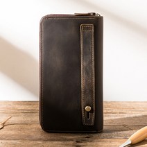 수제 레트로 미친 말 가죽 장지갑 남자의 첫 번째 레이어 소 지퍼 멀티 카드 다목적 휴대 전화 가방