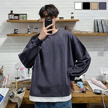 남자반팔 남자 레이어드 스타일 라운드넥 기본 긴팔 티셔츠