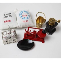 엔틱 커피 세트 (포대 저울 우유바구니 황동 바스켓) 미니어처 커피원두 로스팅 빈