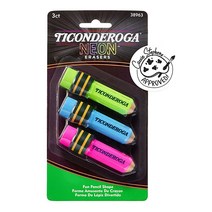 Ticonderoga 연필 모양 지우개 네온 색상 3개입186002, Neon, 3 Count