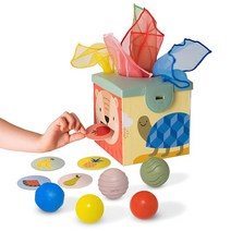Taf Toys 감각 아기 티슈 박스 물체 영구 상자 유아 및 유아를 위한 상상력 놀이 몬테소리 사각형 감각 장난감 다채로운 풀 스카프 놀이 공 및 카드 교육용 유치원 학습, Square Sensory Toy
