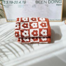 체커보드 페이스 타올 플라워 패턴 디자인 수건 2P, 플라워 레드, 2개